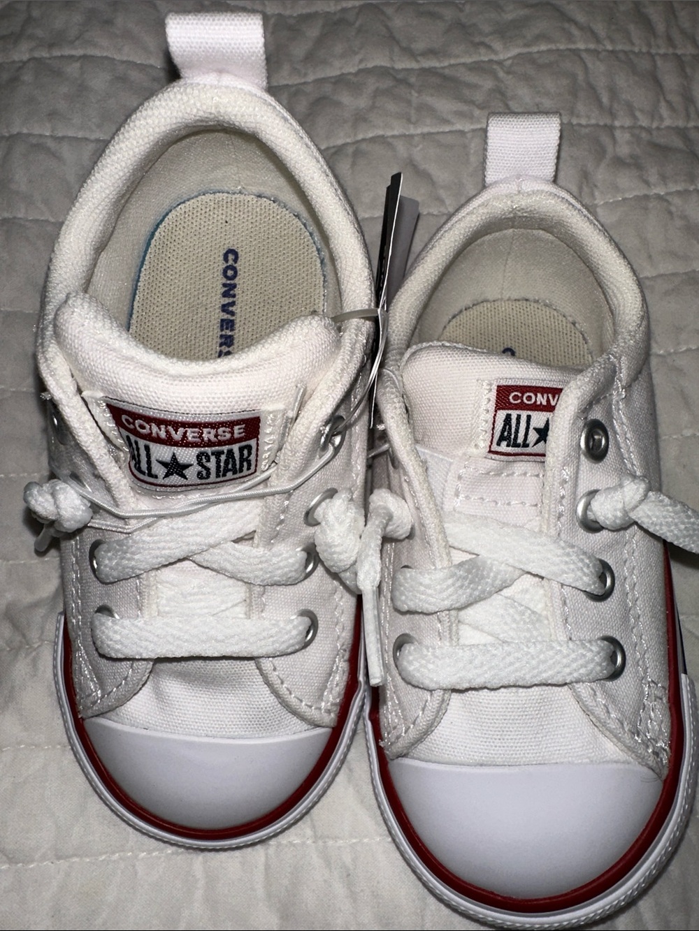 Converse Kids White Low Top Sneakers with Red Trim NWT